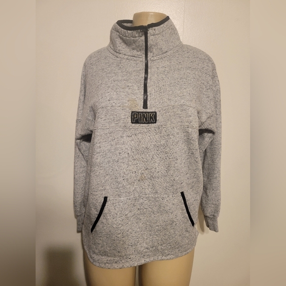 PINK Gray Pullover Hoodie Sweater Medium Pockets - Picture 2 of 4